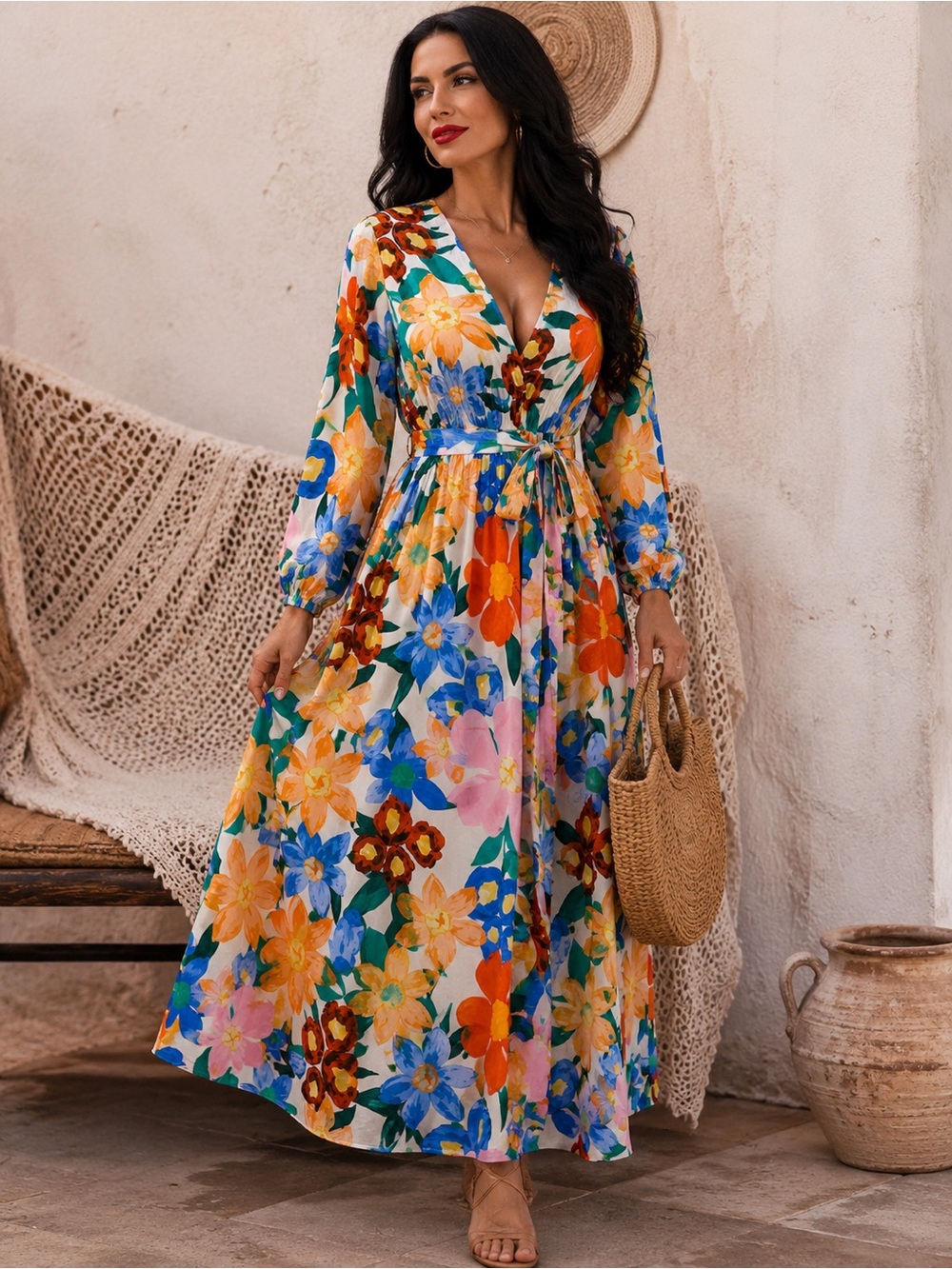 Giovine Donato Made in Italy Floral Maxi Dress NWOT Size M Cotton Blend